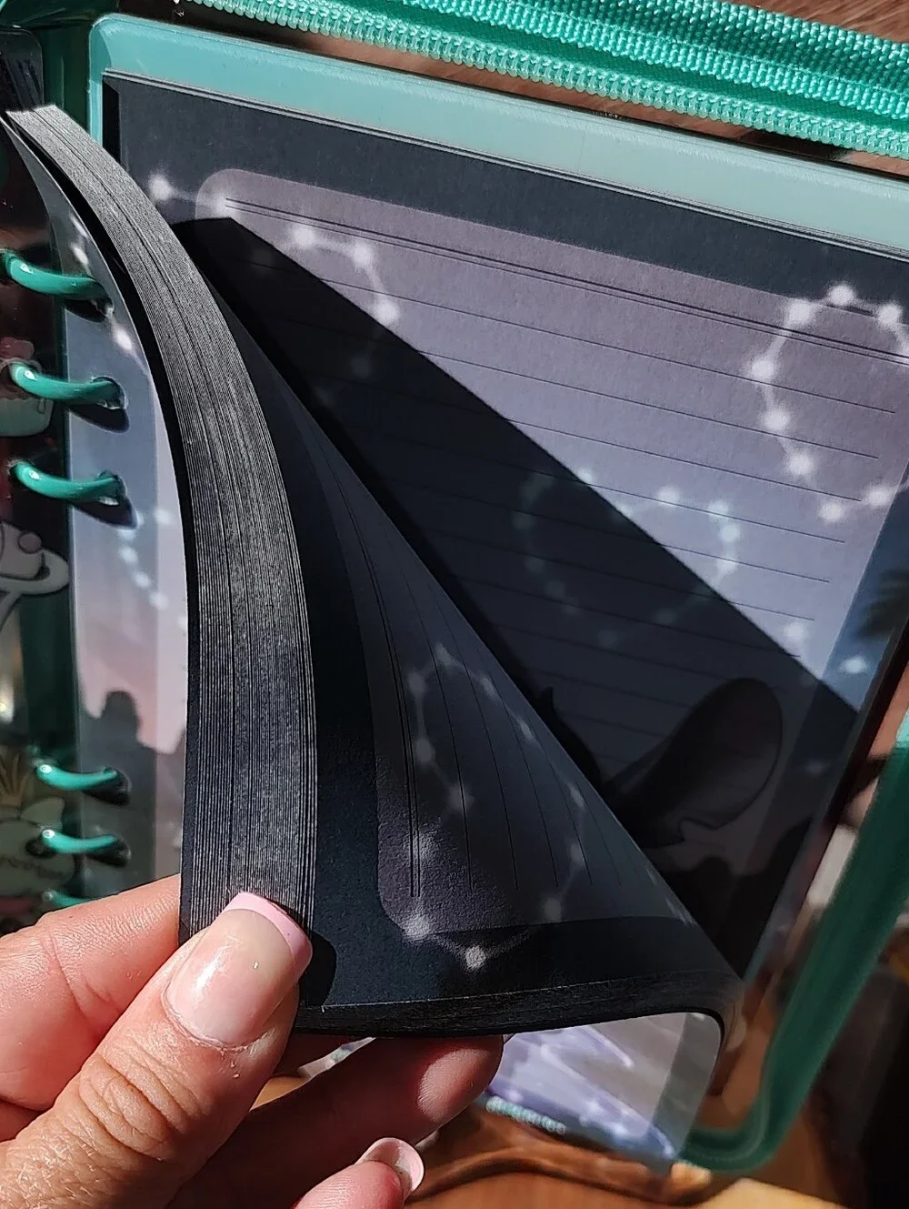 Stitch A5 Acrylic Shaker Notebook with Teal And Chocolate Accents
